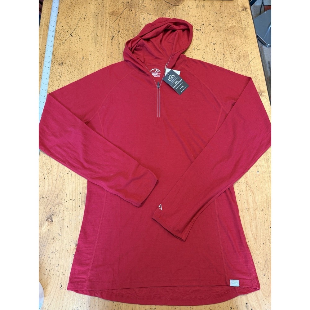 NewMerino Tech 190 Hoodie‎ Womens Xxl Red Quarter Zip Hoodie Midweight Wool
